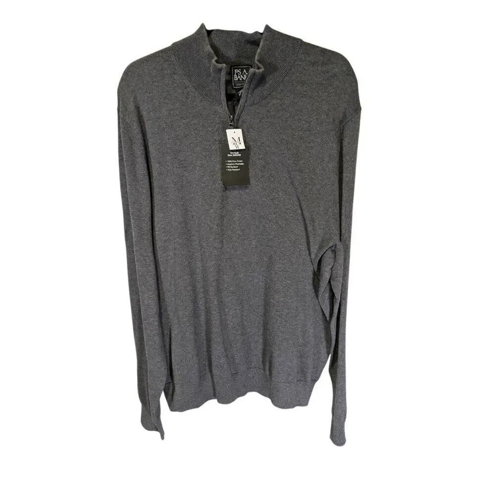 NWT Jos A Bank Traveler Sweater Gray Pima Cotton Long Sleeve Men's Size XXL